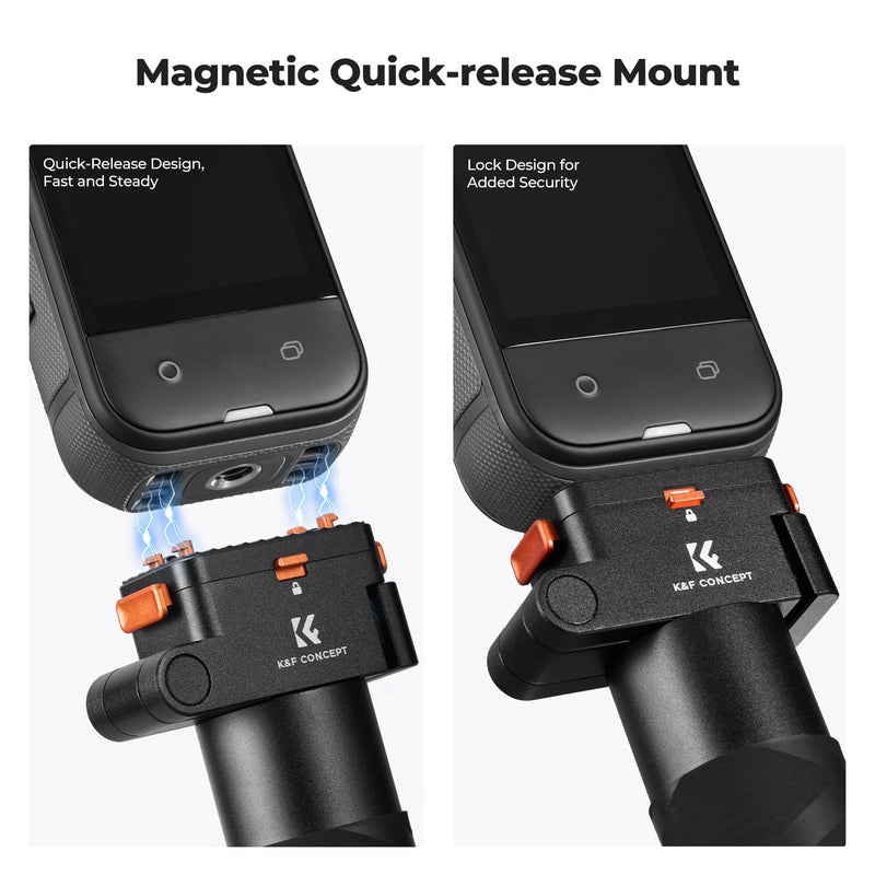 K&F CONCEPT Magnetic Quick Release Foldable Selfie Stick Compatible with Insta360 X5, 89cm/35inch Aluminum Alloy Extension Rod Invisible Pole, Adjustable Handle Grip with Safety Lock
