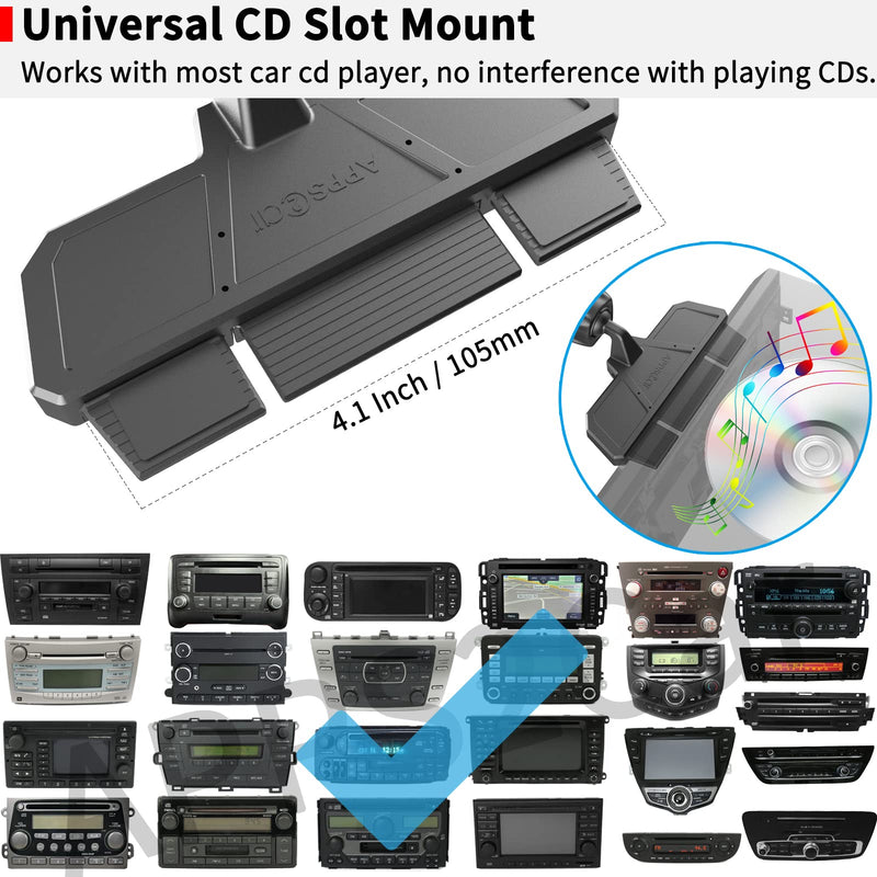APPS2Car Sturdy CD Slot Phone Mount with One Hand Operation Design, Hands-Free Car Phone Holder Universally Compatible with All iPhone & Android Cell Phones, for Smartphone Mobile Black