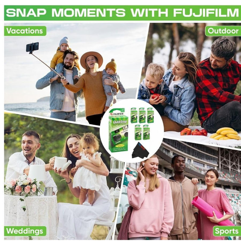 Fujifilm QuickSnap Flash 400 Disposable 35mm Camera with PixiBytes Microfiber Cleaning Cloth... (3 Packs (1 Twin /1 Single Pack)) 3 Packs (1 Twin /1 Single Pack)