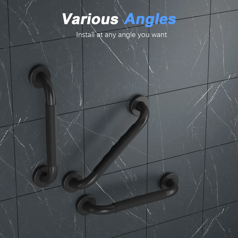 2 Pack 12 Inch Anti-Slip Shower Grab Bars w/Rubber Grip, iMomwee Stainless Steel Bathroom Wall Mount Matte Black Grab Bar Handle, Safety Balance Handrail, Handicap Elderly Senior Assist Bath Handle matte black with rubber grip