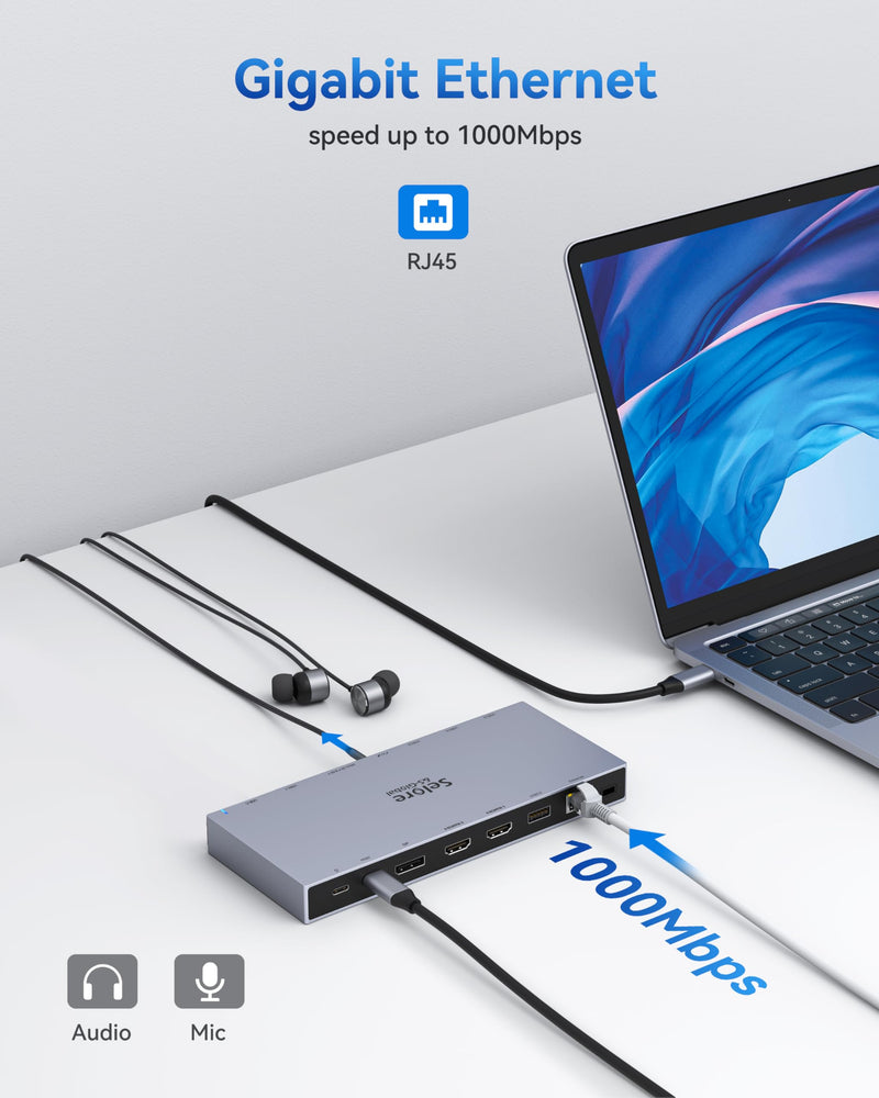 Dual HDMI Docking Station 3 Monitor,USB C Laptop Docking Station with 65W Power Adapter,2 HDMI Port,Displayport,USB 3.1/USB-C Data, Ethernet, Audio,SD&Micro SD Slot,PD Charging for Dell XPS/HP/Lenovo Gray