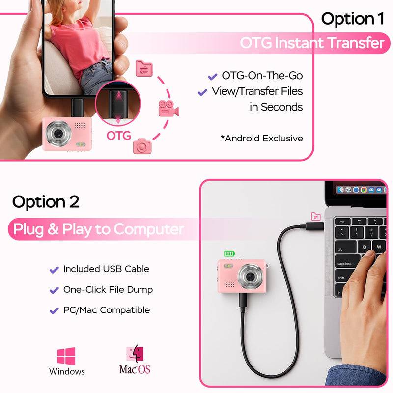 Mini Camera 1080P HD Video Recorder - Keychain Digital Camcorder with 64GB Card, 0.96" HD Display, Long Battery Life, Ultra-Portable Tiny Camera for Travel/Vlog/Night Shots (Pink) Pink