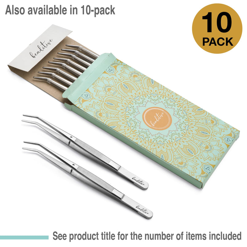 Beaditive 6-inch Sewing Machine Tweezers Set (10-PC) Serrated Bent Tips | Professional Grade, High Precision | Stainless Steel 10
