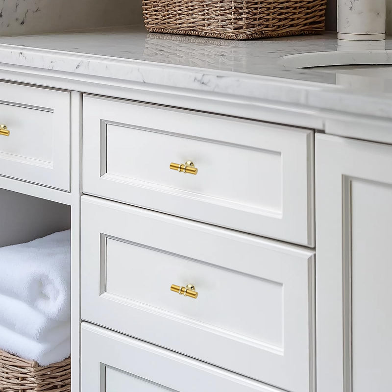 HOME EDIT 10 Pack Gold Cabinet Knobs 2 Inch - Brushed Brass Drawer Knobs Single Hole Gold 6T Bar Hardware Drawer Pulls for Kitchen Cabinets and Dressers