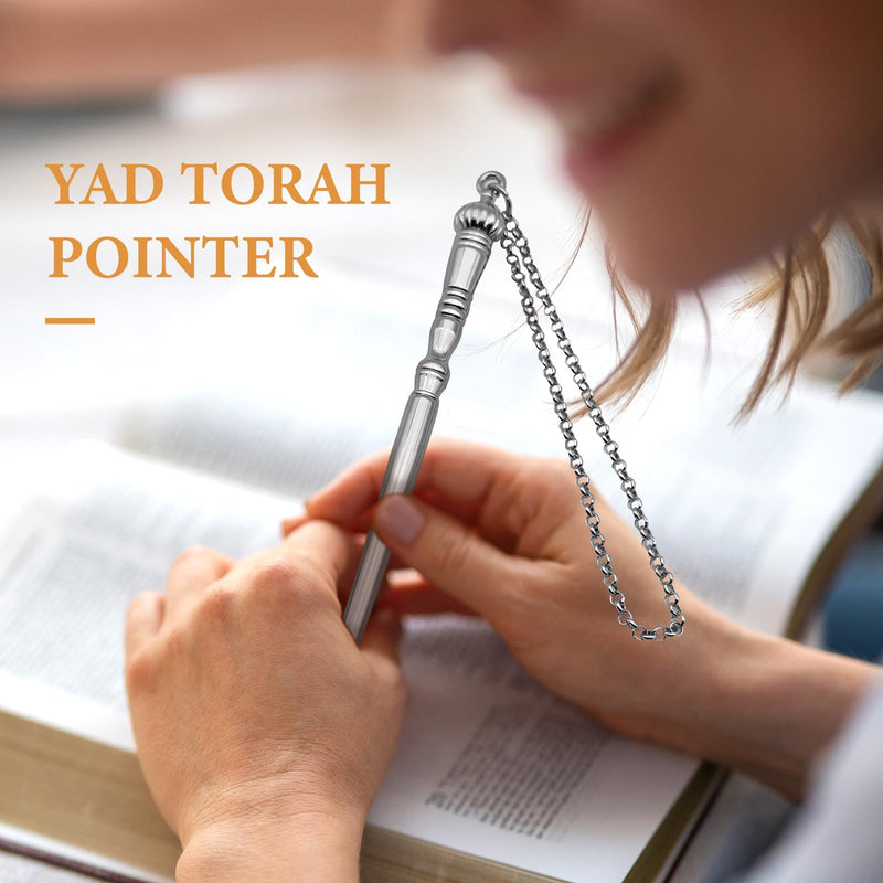 Yad Torah Pointer, Bible Pointer, Home Decor Zinc Alloy Bible Reading Tool, Hand Pointer and Connected Chain for Adults Jewish Bar Mitzvah Fireplace, Silver Onion Top