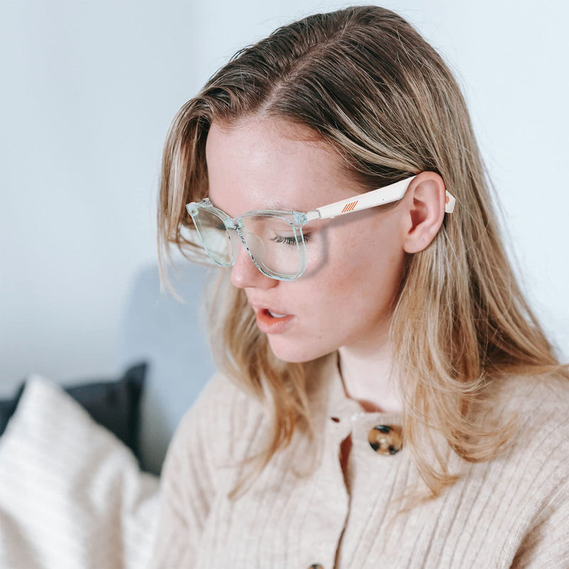 Smart Audio Glasses Anti-Blue Light Open Ear Speaker with Bluetooth Connectivity for Phone Gaming Meeting Traveling Driving White
