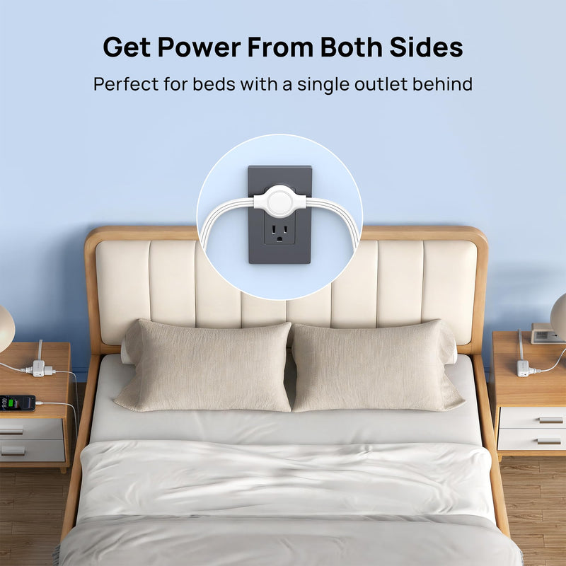 TROND Split Extension Cord with Surge Protection, Twin 6ft Each Side, White | Flat Plug For Tight Spaces, Low-Profile Outlet Extender, 3 AC, 900J, 1625W, Hide Behind the Middle of Sofa Couch Bed TV Stand 6 FT