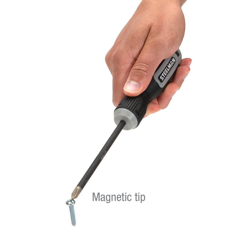Steelman 8-Piece Diamond Tip Screwdriver Set, Variety of Slotted and Phillips Sizes, Magnetized Tips, Durable Steel, Rust-Resistant Black Oxide Coating Gray;black