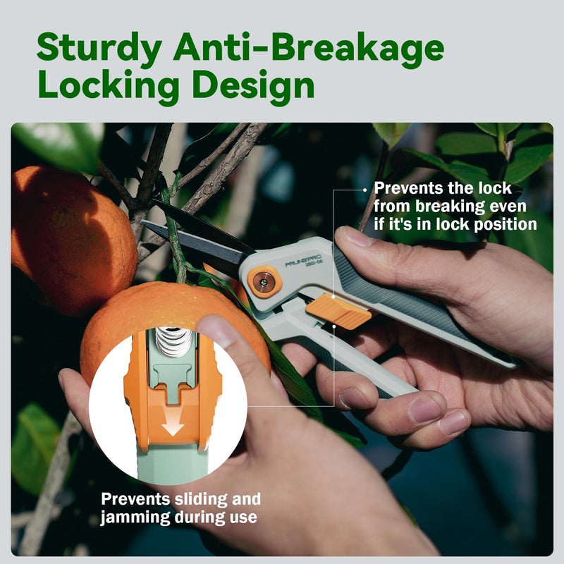 PrunePro Garden Scissors Pruning Shears Sharp Stainless Steel Non-Stick Teflon Coating Blade for Precise Cuts Garden Snip Bonsai Clippers for Plants Rose Flower 2 Pack Green