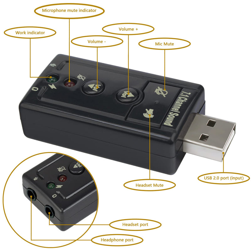 7.1 Channel USB External Sound Card Audio Adapter