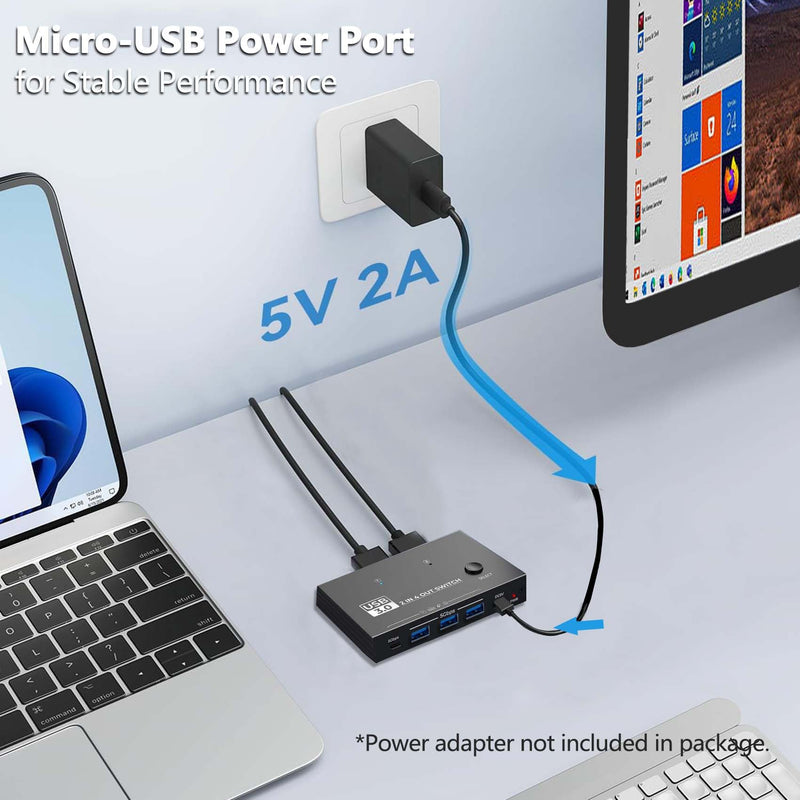 USB 3.0 Switch Selector,USB Switcher 2 Computers Sharing 3X Type A and 1x USB C Port Hub PC Mouse Keyboard Hard Drives Printer One Button Switch Adapter with Windows Mac Linux,3 Cable