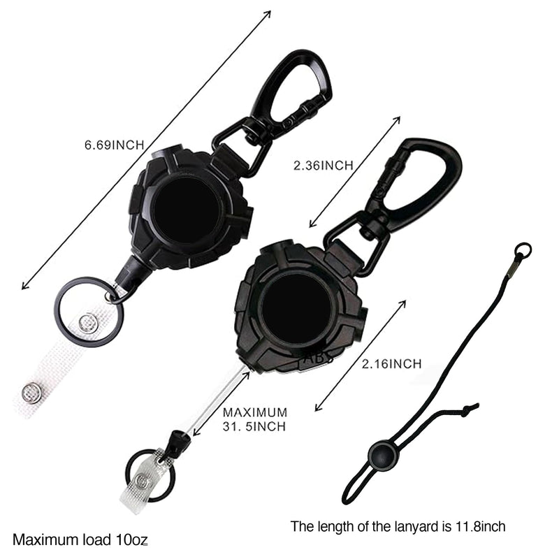 CB Mic Holder Retractable Microphone Keeper Heavy Duty CB Radio Retractable Hanger Tether, 32" Stainless Steel Cord, 12" Nylon Attachment Lanyard, D-Ring Mount Included