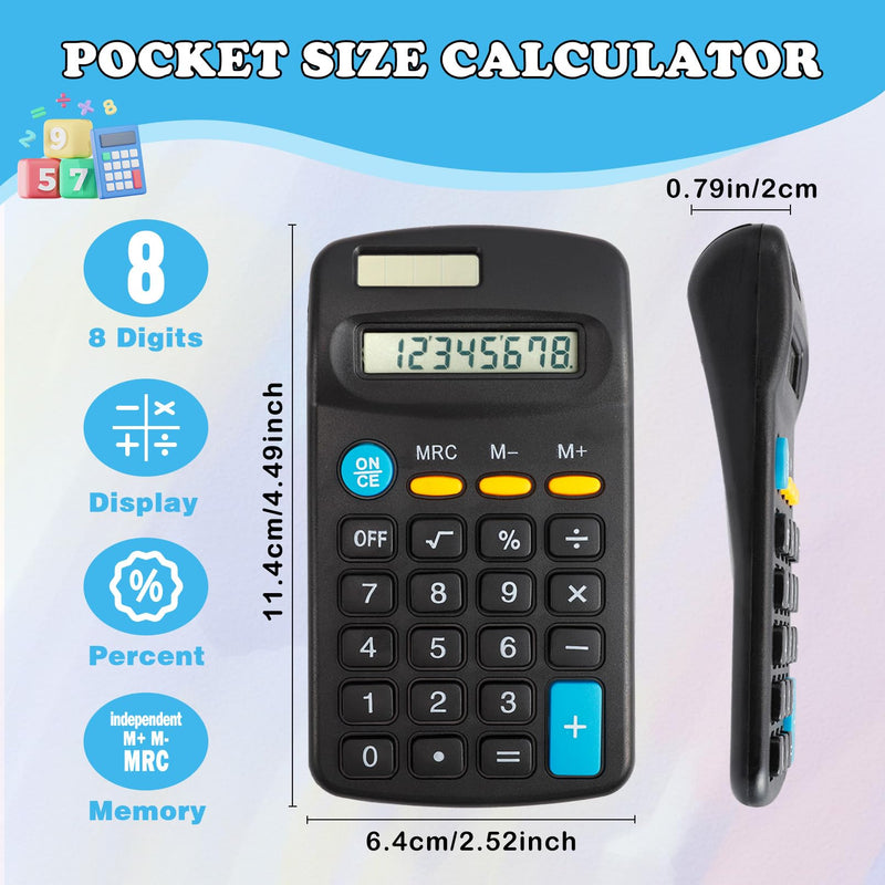 24 Pack Pocket Calculator,Mini Calculators,Pocket Size Basic Calculators,Solar Battery Dual Power Desktop Calculators,8 Digit Display Basic Calculator for Students Kids Home Office(Black) Black, 24 pcs