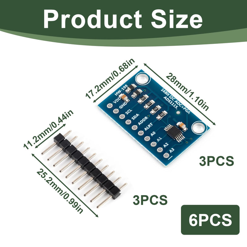 ADS1115 Module I2C, ADC Module 16 Bit 4 Channels, High Precision Analogue Digital Converter, Differential or Single Inputs, for Raspberry Pi, Microcontroller Projects, Measurement and Data Acquisition