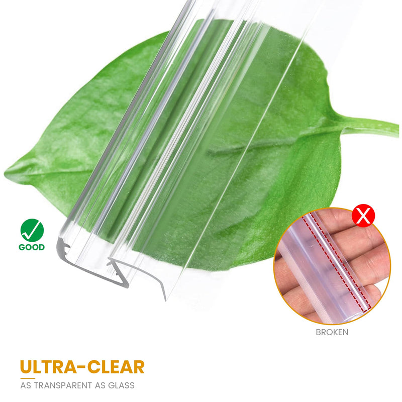 Bathroom Shower Glass Door Bottom Seal Strip, 2PCS 36 Inch Long Clear PVC Seal Strips for 1/4"(6mm) Thick Framless Glass Door Panel 1/4" (6mm）X 36"