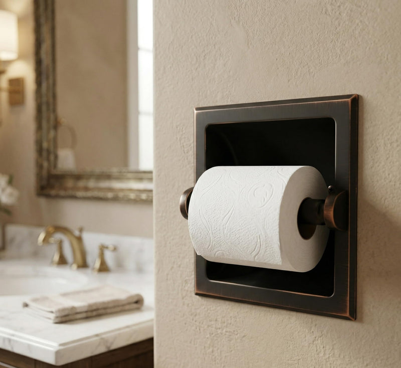 Oil Rubbed Bronze Recessed Toilet/Tissue Paper Holder All Metal Contruction - Mounting Bracket Included Oil Rubbed Bronze