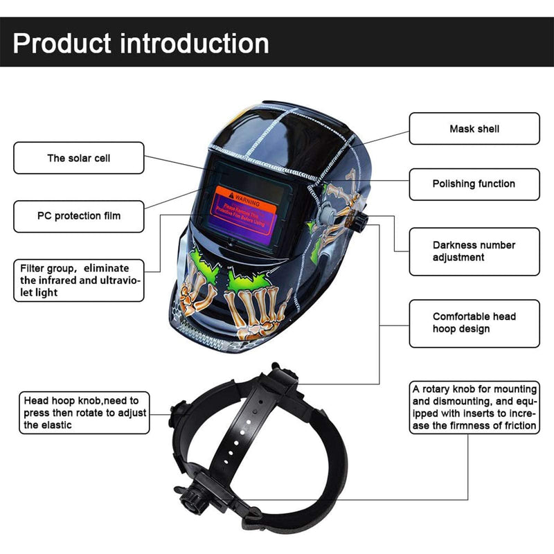 TEKWARE Welding Helmet Solar Power Auto Darkening Hood Welder Mask Breathable Grinding Helmets with Adjustable Shade Range Gz-107