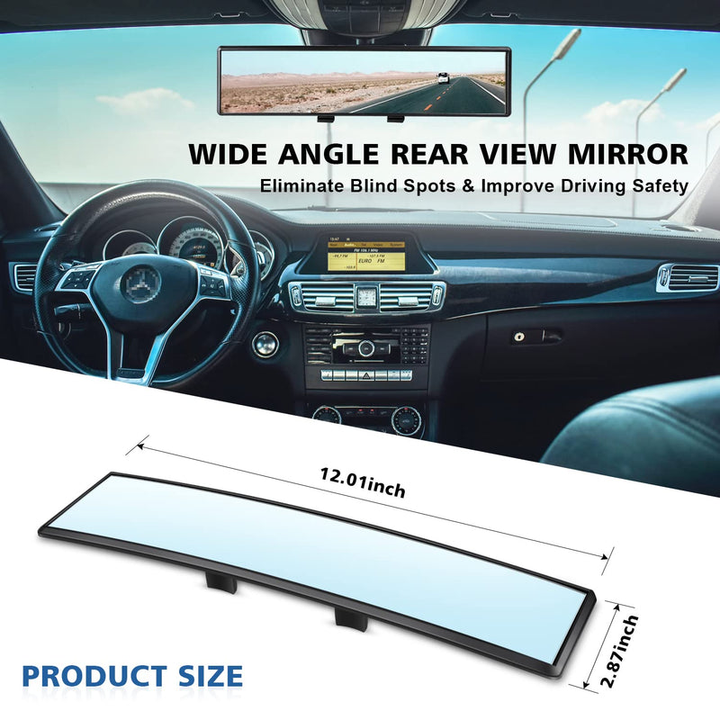 Car HD Rearview Mirrors 12 Inch, Interior Clip-on Panoramic Rear View Mirror, Wide Viewing Range Rear View Mirror, Universal Use for Cars, SUVs, Trucks, Vehicles