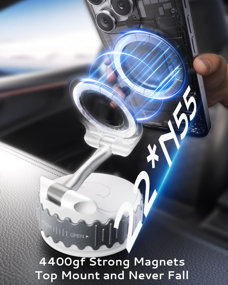 BEBEAR Car Phone Holder for Magsafe [78+LBS Hyper Suction & 4400gf Strongest Magnetic] 360°Adjustable Car Phone Mount, Phone Holders for Car/Gym/Mirror for iPhone 16 Pro Max & Android - White