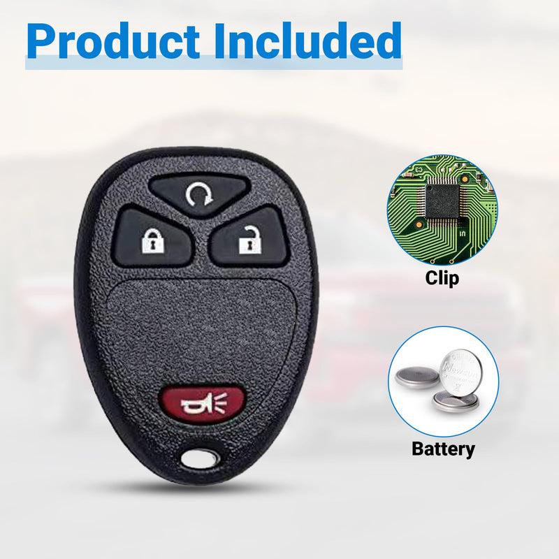Keyless Entry Remote Car Key Fob Compatible with Chevy Silverado Avalanche Captiva Tahoe Traverse, GMC Sierra Acadia Yukon, 2007-2015 Remote Start Replacement OUC60221, OUC60270 (4-BTN)