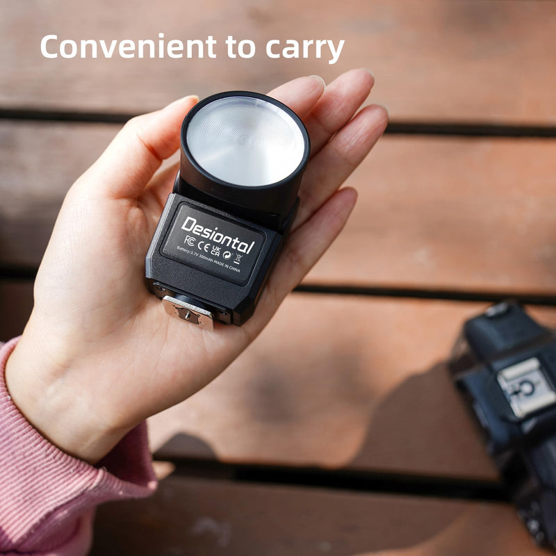Mini Flash Speedlite, Desiontal GN8 6200K Camera Flash Light for Sony Nikon Olympus Canon Fuiifilm PentaX Hot Shoe Interface Camera, 4 Power Level 300mAh Battery 11/250S Flash Rate (Black) Black