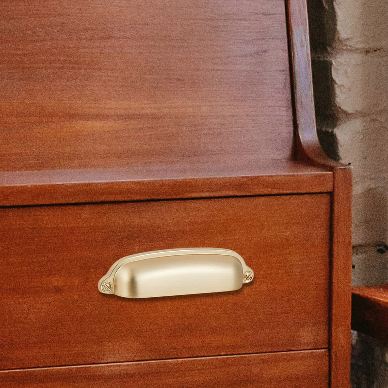 HARPOON 10 Pack Bin Cup Handle Pulls,Vintage Drawer Pulls,Cabinet Hardware,Shell Handle,3.78 Inch Brushed Gold 3.78 Inch