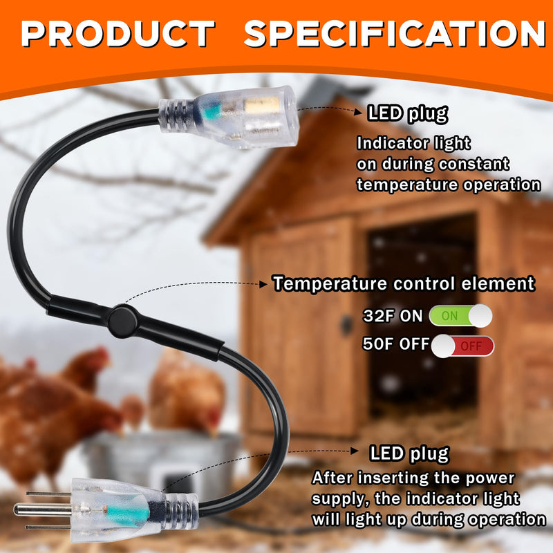 2PCS Thermostat Controlled Extension Cord,32°F(0 Degree) Auto On/50°F(10 Degree) Thermostat Controlled Outlet for Heat Cable Controller,Compatible with Any Outdoor Thermostat Plug Outlet 1 Plug/2PCS
