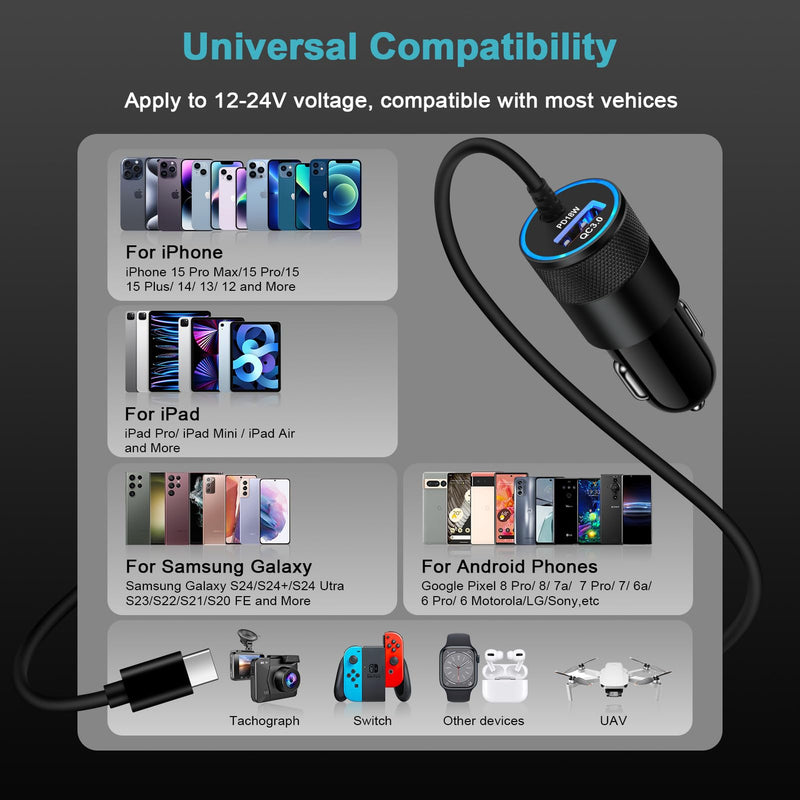 48W Fast Car Charger USB C for iPhone 15/15 Pro/15 Pro Max/15 Plus 14 13 12 11,Type C Car Fast Charging Adapter for Samsung Galaxy S24 Ultra A15 5G A54 A14 S23 S22 S21 S20,Google Pixel 8 Pro 8 7a 7 6a