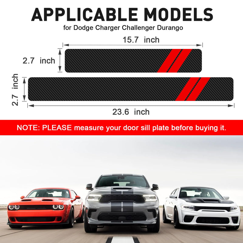 Door Sill Protector for Dodge Charger Challenger Durango Accessories Car Door Entry Guard Sill Protector with Plastic Scraper Carbon Fiber Leather Threshold Stickers（Red, 4PCS） Red