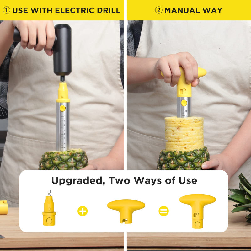 YYP Pineapple Cutter with Knife, [Upgraded, Electric & Manual] Durable Pineapple Corer with Electric Drill Accessory, Stainless Steel Fruit Peeler Knife Pineapple Slicer Core Remover Kitchen Tool Pineapple Corer with Knife