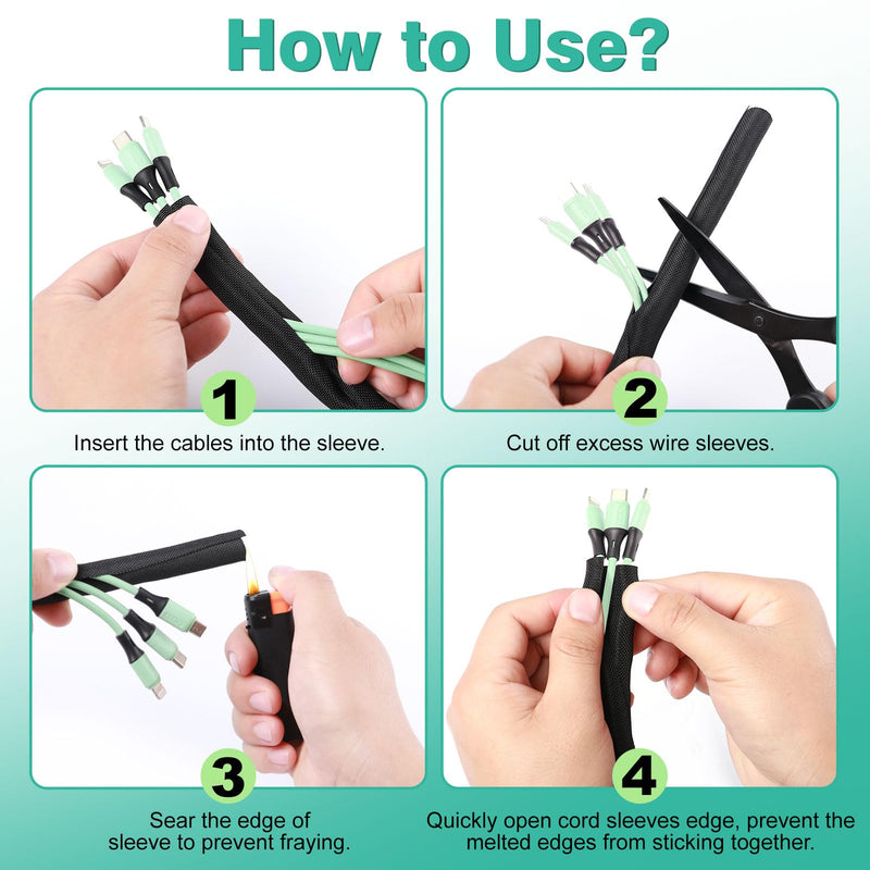Dog Cat Cord Protector 10ft - 1/2inch, Flexible Cable Sleeve for Easy Cord Management, Protects Cables from Pets Chewing, Ideal for USB, Power, Audio and Video Cords - Black 1/2"-10ft