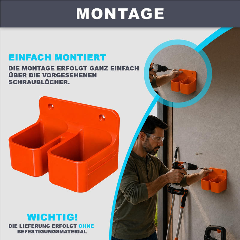 Battery Holder Suitable for STIHL AP Batteries AP 20, AP 30, AP 200 S, AP 300 S, AP 500 S, Sturdy Battery Holder for Workshop & Garage, Battery Storage Suitable for STIHL AP System Batteries - Pack of 2er Halterung
