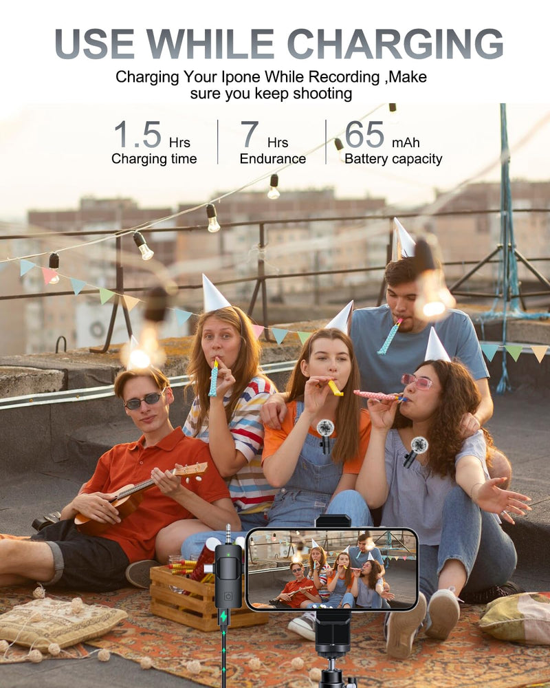 PQRQP 3 in 1 Professional Wireless Lavalier Microphone for iPhone, Android, Camera, Wireless Mini Microphones, Crystal Clear Sound Quality for Recording, Live Streaming, YouTube, TikTok, Elegant Black