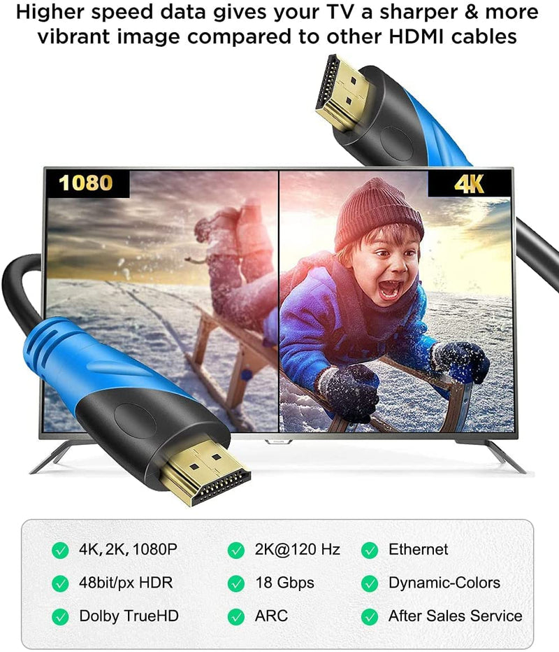 Rommisie 4K HDMI cable 2m (HDMI 2.0.18Gbps) Ultra High Speed gold-plated connectors, Ethernet Audio Return Video 4K, Full HD1080p, 3D compatible Xbox Laptop PS3 PS4 PS9 PC HDTV