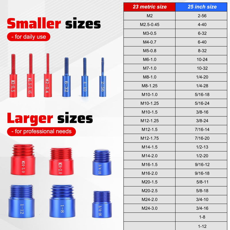 48PCS Thread Checker, Nut and Bolt Thread Checker, Individually Assembled Bolt and Nut Identifier Gauge 23 Inch and 25 Metric, Bolt Size and Thread Gauge with Case, Red & Blue 48pcs Red & Blue