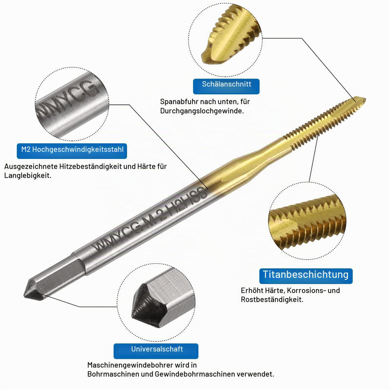QUARKZMAN Spiral Drill Bits M2 x 0.4 Pack of 3 1.6 mm | Titanium Coated Spiral Tip Metric Tap and Drill Bit Set