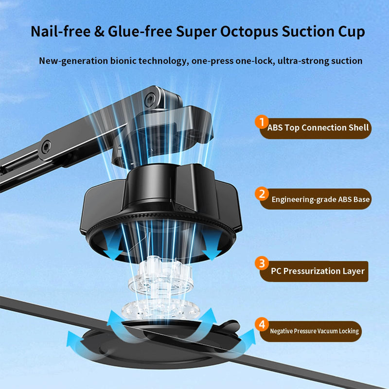 Adjustable Shower Head Holder, Large Size Strong Suction Cup Handheld Shower Wand Holder with 360°Rotation & Telescopic Arm,Wall Mount for RV/Bathroom, No Drill Adhesive Free Showerhead Mount Hanger
