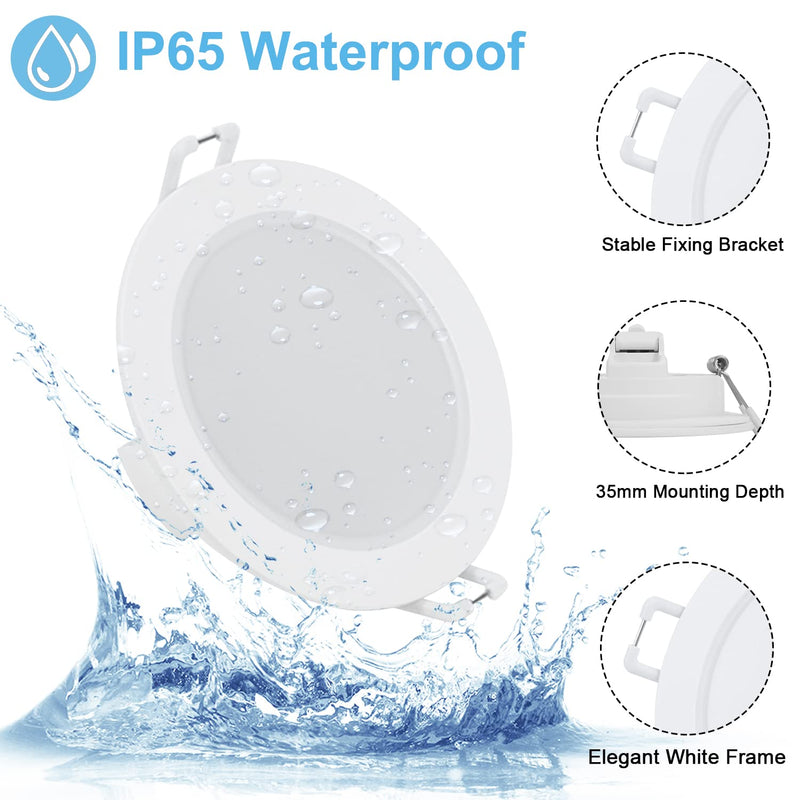 Gr4tec LED recessed spotlight 230V dimmable, 6 x 6W LED spot bathroom IP65, ceiling spots LED warm white 2700K 400LM, recessed lights 35mm ultra flat, ceiling spotlight LED for living room kitchen, hole 68mm-80mm warm white 2700k / white