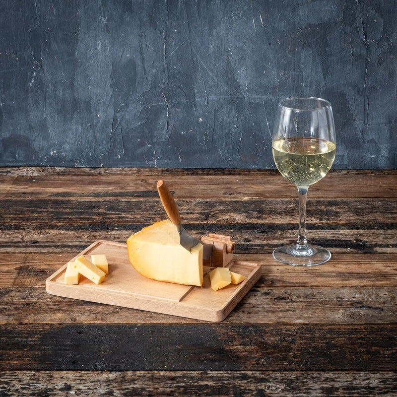 BOSKA Cheese Cutter Lumberjack Amigo/Serving Board with Cheese Knife/Beechwood and Stainless Steel/For Cheese and Sausage/Safe Cutting/With Crumb Catcher / 9 Inches