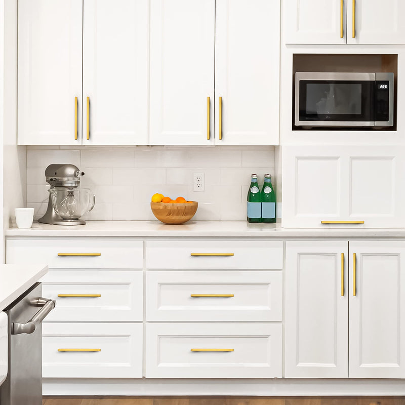 Ravinte 5 Pack 10" Square Cabinet Pulls Brushed Brass Stainless Steel Kitchen Cupboard Dresser Handles Cabinet Handles 10" Length, 7-1/2" Hole Center