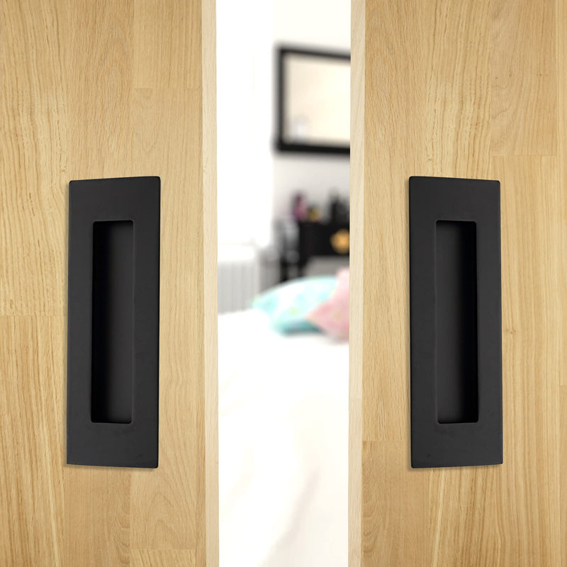 Malimali Recessed Finger Flush Pulls - 6 Inch Matte Black Stainless Steel Rectangular Door Pull Hardware (4 Pack) for Pocket, Closet Sliding and Barn Door Stainless Steel Black (4 Pack)