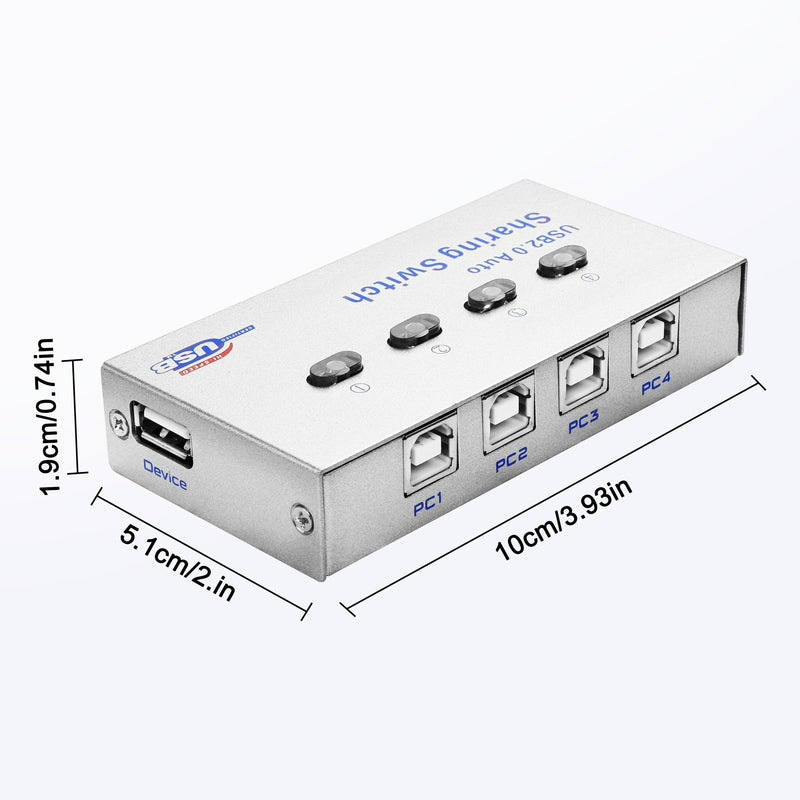 XMSJSIY USB 2.0 Sharing Switch Selector 4 in 1 out Printer Sharer Switcher 4 PC to 1 Splitter Hub for PC,Printer,Scanner,Keyboard, Plotter,Card reader -1 PCS