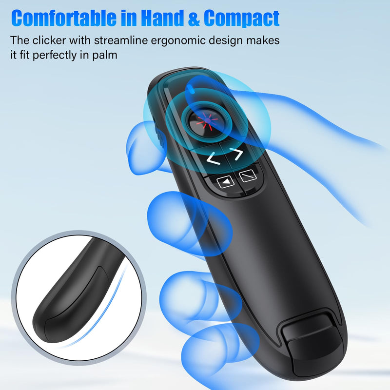 Presentation Clicker Wireless Presenter Remote Clicker, USB C PowerPoint Clicker for Presentation with Laser Pointer, RF 2.4GHz Computer Pointer Clicker Slide Advancer for Google Slides,Mac,Laptop Black