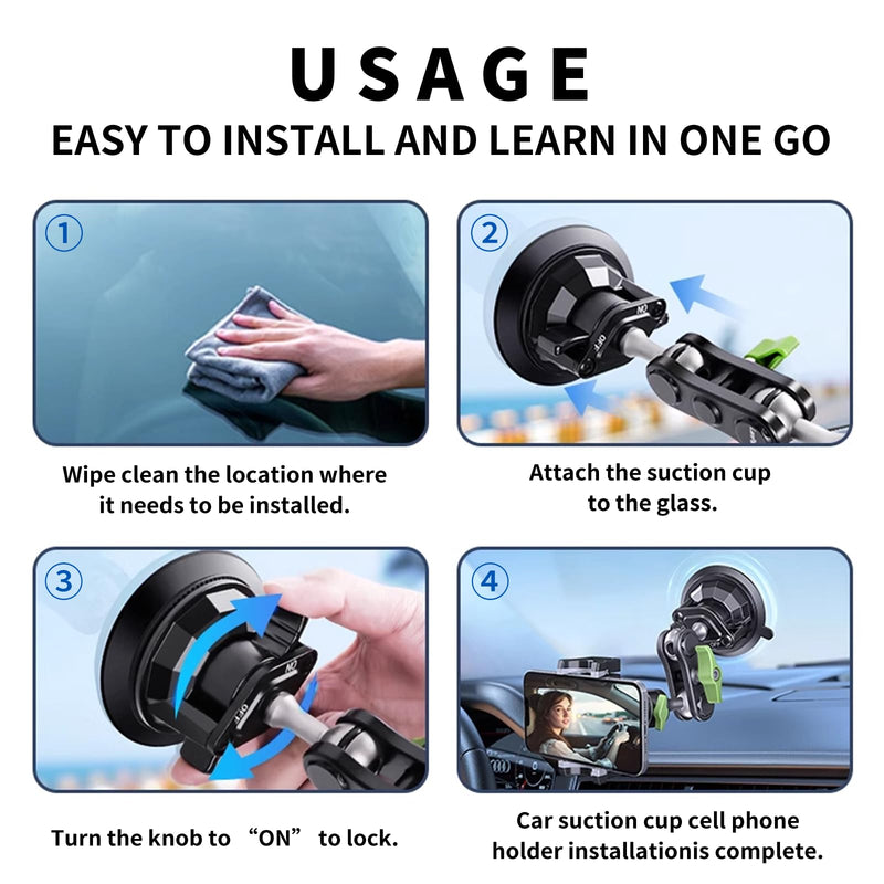 Car Phone Holder-Phone Mount for Car Windshield & Truck-Holder with 360° Rotating Metal Arm-Mount with Super Stable Suction Cup for All Vehicles
