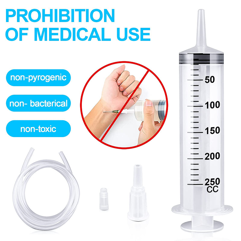 150/250/350/550ml syringe with plastic tubes Reusable plastic syringe for oil or glue applicators, experiments, pet feeding, industrial applications（250ml） 250ML