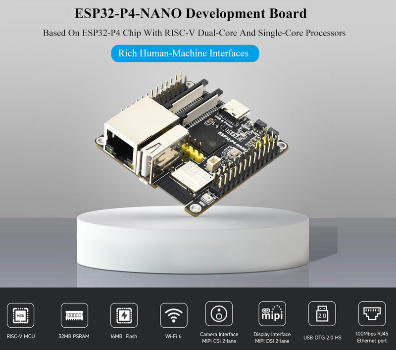 ESP32-P4-NANO Development Board, ESP32-P4 Chip: RISC-V Dual-Core and Single-Core Processors, Human-Machine Interfaces: MIPI-CSI, MIPI-DSI, USB, ETH, etc. Comes with Speaker and PoE Module, 4 Items