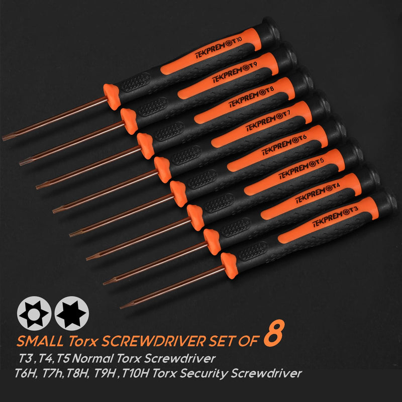 TEKPREM 8 in 1 Small Torx Screwdriver Set with T3 T4 T5 T6 T7 T8 T9 T10 Torx Security Bits,Complete Star Repair Kit for Apple,Macbook,Mac mini,Xbox one, Xbox360,PS3,PS4,PS5,Computer and Pocket Knives S2