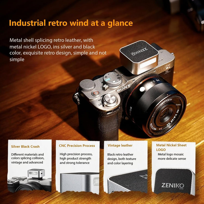 ZF08 Mini Camera Flash Speedlite with Flash Height Booster, Capable of Continuous Flash Shooting,Aluminum,for Fuji/Sony/Nikon/Canon/Olympus/Leica/Any Cameras with Single-Contact Hotshoe Black