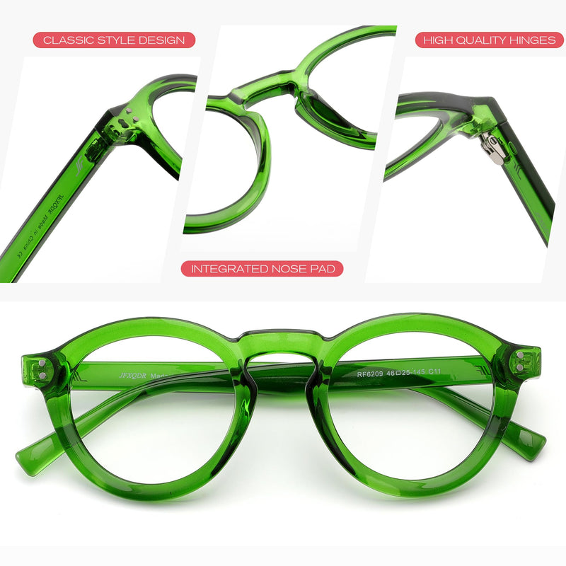 Round Blue Light Blocking Glasses, Retro Computer Gaming Eyeglasses Anti Eyestrain & UV RF6209 Basil Green