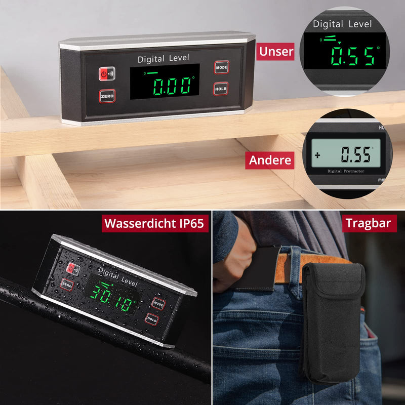 XUNTOP Digital Protractor LED Inclinometer Waterproof IP65 with V-Groove Magnetic Base, Inclinometer for Automotive, Wood and Machinery Industry (Battery Included)